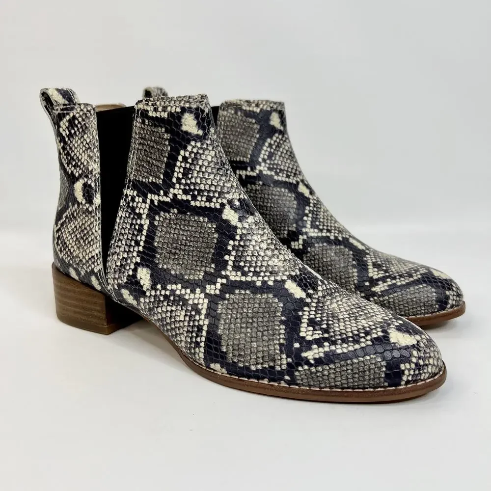 Madewell Carina Chelsea Boot Snake Skin Embossed Leather Sz 6.5 Black Gray AE357